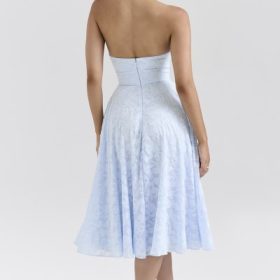 Arietta Bluebell Floral Jacquard Halter Midi Dress