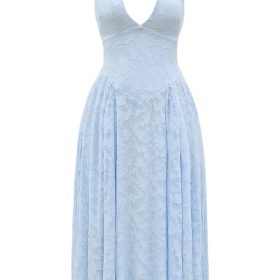 Arietta Bluebell Floral Jacquard Halter Midi Dress - Image 2