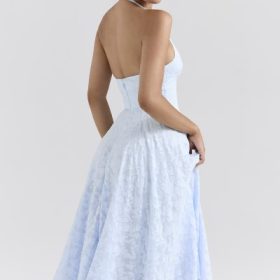 Arietta Bluebell Floral Jacquard Halter Midi Dress - Image 8
