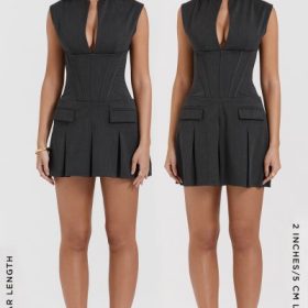Eleanor Charcoal Pleated Corset Dress - Image 17