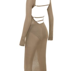 Roberta Tan Knit Midi Dress - Image 2