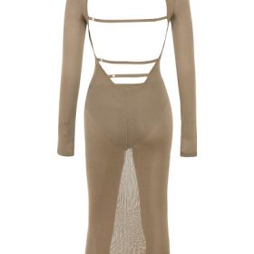 Roberta Tan Knit Midi Dress - Image 3