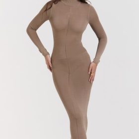 Roberta Tan Knit Midi Dress - Image 8