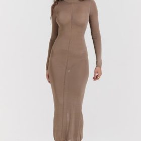 Roberta Tan Knit Midi Dress - Image 9