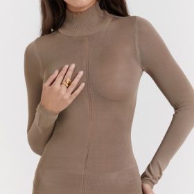 Roberta Tan Knit Midi Dress - Image 11