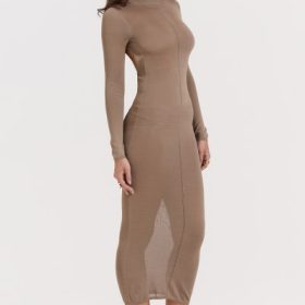 Roberta Tan Knit Midi Dress - Image 12