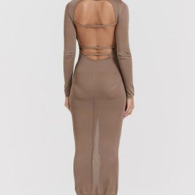 Roberta Tan Knit Midi Dress - Image 13