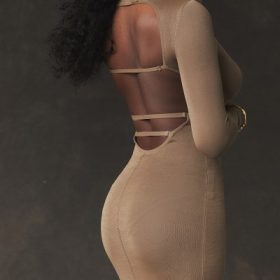 Roberta Tan Knit Midi Dress - Image 15