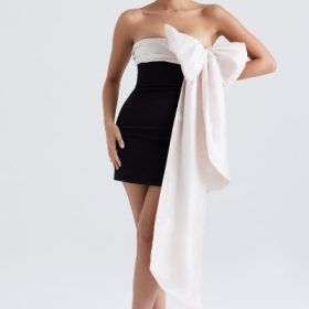 Jana Black & Ivory Bow Mini Dress - Image 7