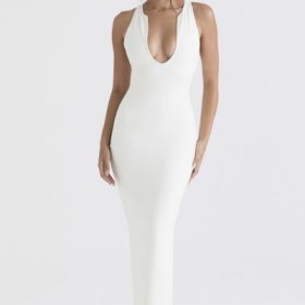 Eleanora Ivory Plunge Maxi Dress - Image 5