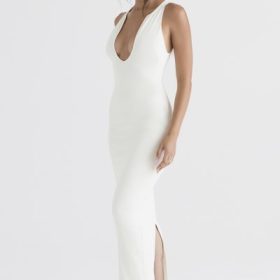 Eleanora Ivory Plunge Maxi Dress - Image 10