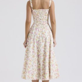 Carmen Ivory Meadow Print Cotton Bustier Sundress