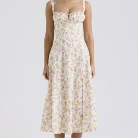 Carmen Ivory Meadow Print Cotton Bustier Sundress - Image 6