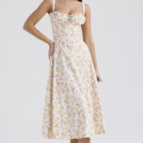 Carmen Ivory Meadow Print Cotton Bustier Sundress - Image 7