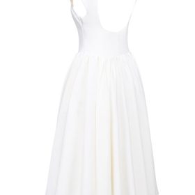 Debutante Ivory Moire Satin Midi Dress - Image 3