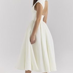 Debutante Ivory Moire Satin Midi Dress - Image 5