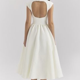 Debutante Ivory Moire Satin Midi Dress - Image 12