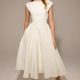 Debutante Ivory Moire Satin Midi Dress - Image 13