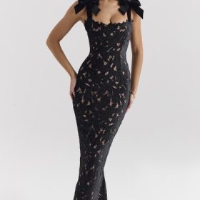 Tiff Black Velvet Lace Maxi Dress - Image 5