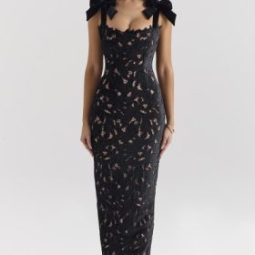 Tiff Black Velvet Lace Maxi Dress - Image 7