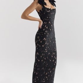 Tiff Black Velvet Lace Maxi Dress - Image 8