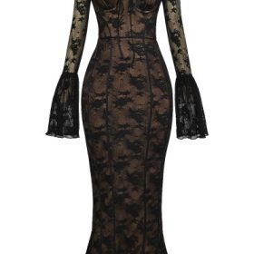 Delilah Black Long Sleeve Lace Maxi Dress - Image 2