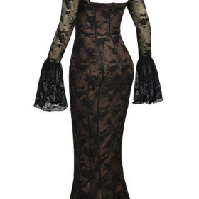 Delilah Black Long Sleeve Lace Maxi Dress - Image 3