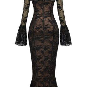 Delilah Black Long Sleeve Lace Maxi Dress - Image 4