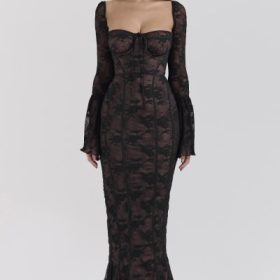 Delilah Black Long Sleeve Lace Maxi Dress - Image 6