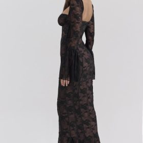 Delilah Black Long Sleeve Lace Maxi Dress - Image 8