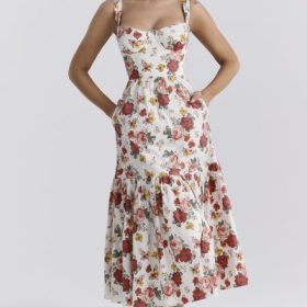 Elia Italian Rose Print Cotton Midi Sundress - Image 7