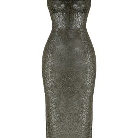 Isla Olive Lace Midi Dress - Image 2