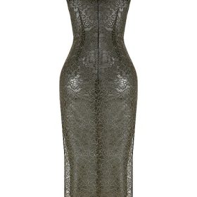 Isla Olive Lace Midi Dress - Image 4