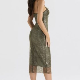 Isla Olive Lace Midi Dress - Image 11