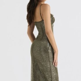Isla Olive Lace Midi Dress - Image 12