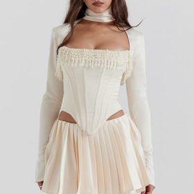 Aubrie Vintage Cream Embellished Satin Corset - Image 13