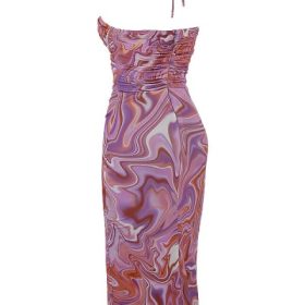 Kasia Purple Swirl Cutout Midi Dress - Image 3