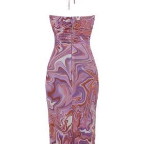 Kasia Purple Swirl Cutout Midi Dress - Image 4