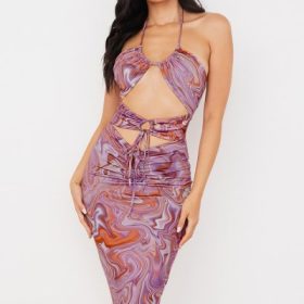 Kasia Purple Swirl Cutout Midi Dress - Image 5