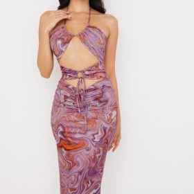 Kasia Purple Swirl Cutout Midi Dress - Image 8