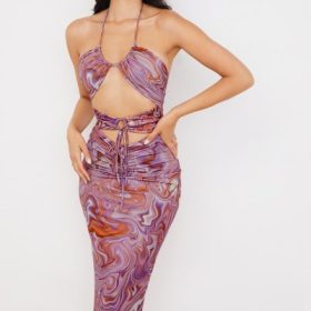 Kasia Purple Swirl Cutout Midi Dress - Image 9