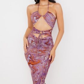 Kasia Purple Swirl Cutout Midi Dress - Image 10