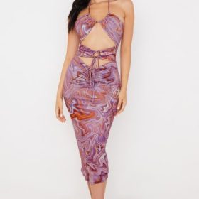 Kasia Purple Swirl Cutout Midi Dress - Image 11