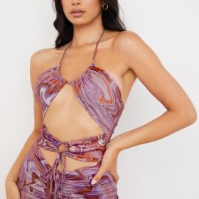 Kasia Purple Swirl Cutout Midi Dress - Image 12