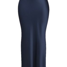 Charlene Navy Satin Bias Cut Maxi Skirt - Image 2
