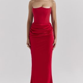 Persephone Scarlet Strapless Corset Maxi Dress - Image 7