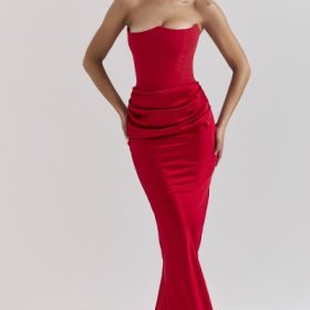 Persephone Scarlet Strapless Corset Maxi Dress - Image 8