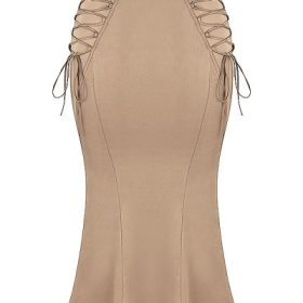 Sidonie Latte Satin Lace Up Midi Skirt - Image 2