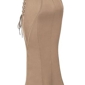 Sidonie Latte Satin Lace Up Midi Skirt - Image 3