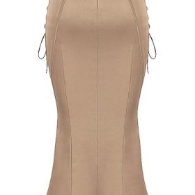 Sidonie Latte Satin Lace Up Midi Skirt - Image 4